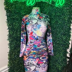 Multicolor Abstract Print Bodycon Dress